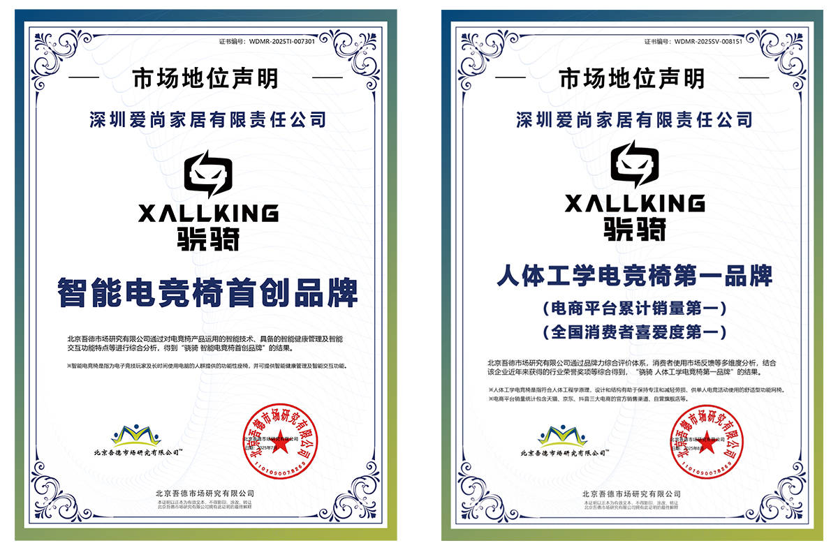 骁騎(qí)，获智能电竞椅首创品牌和人(rén)体工学电竞椅第一(yī)品牌